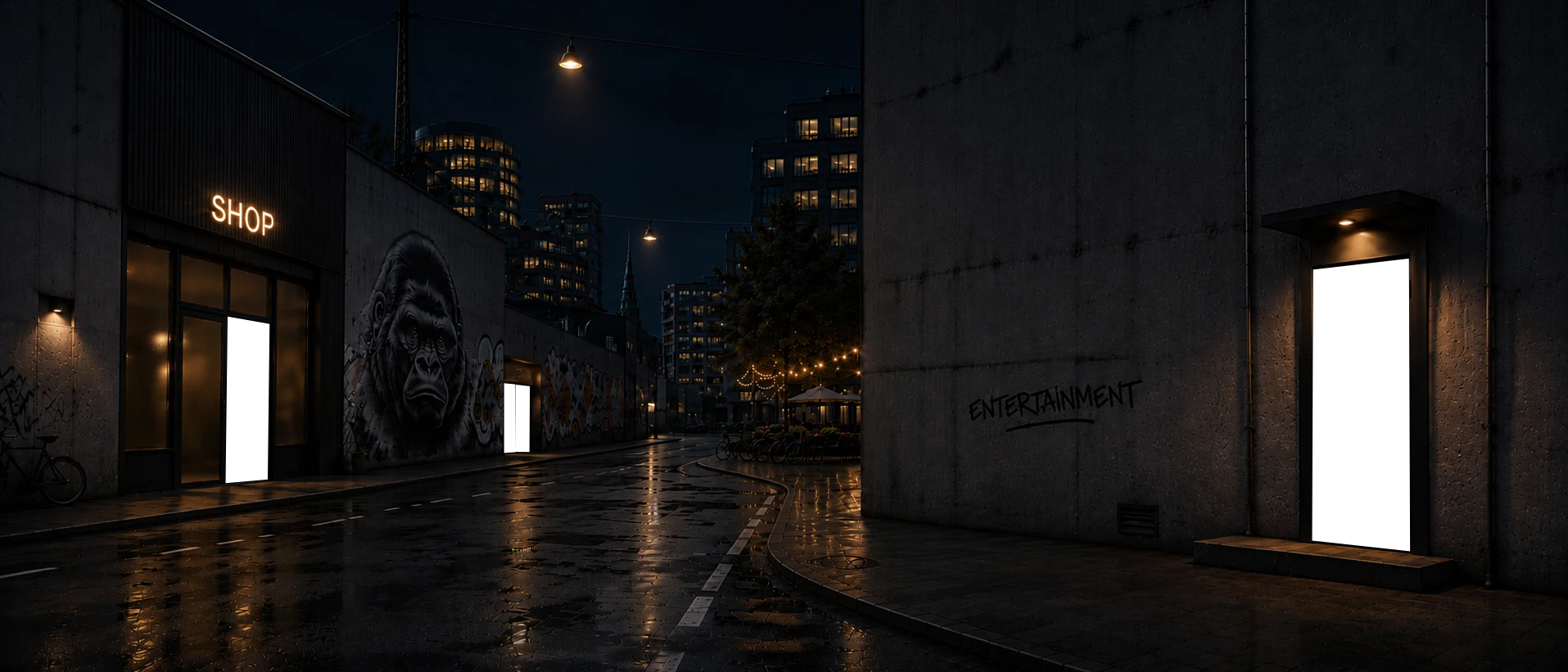 The NEA Entertainment street at night